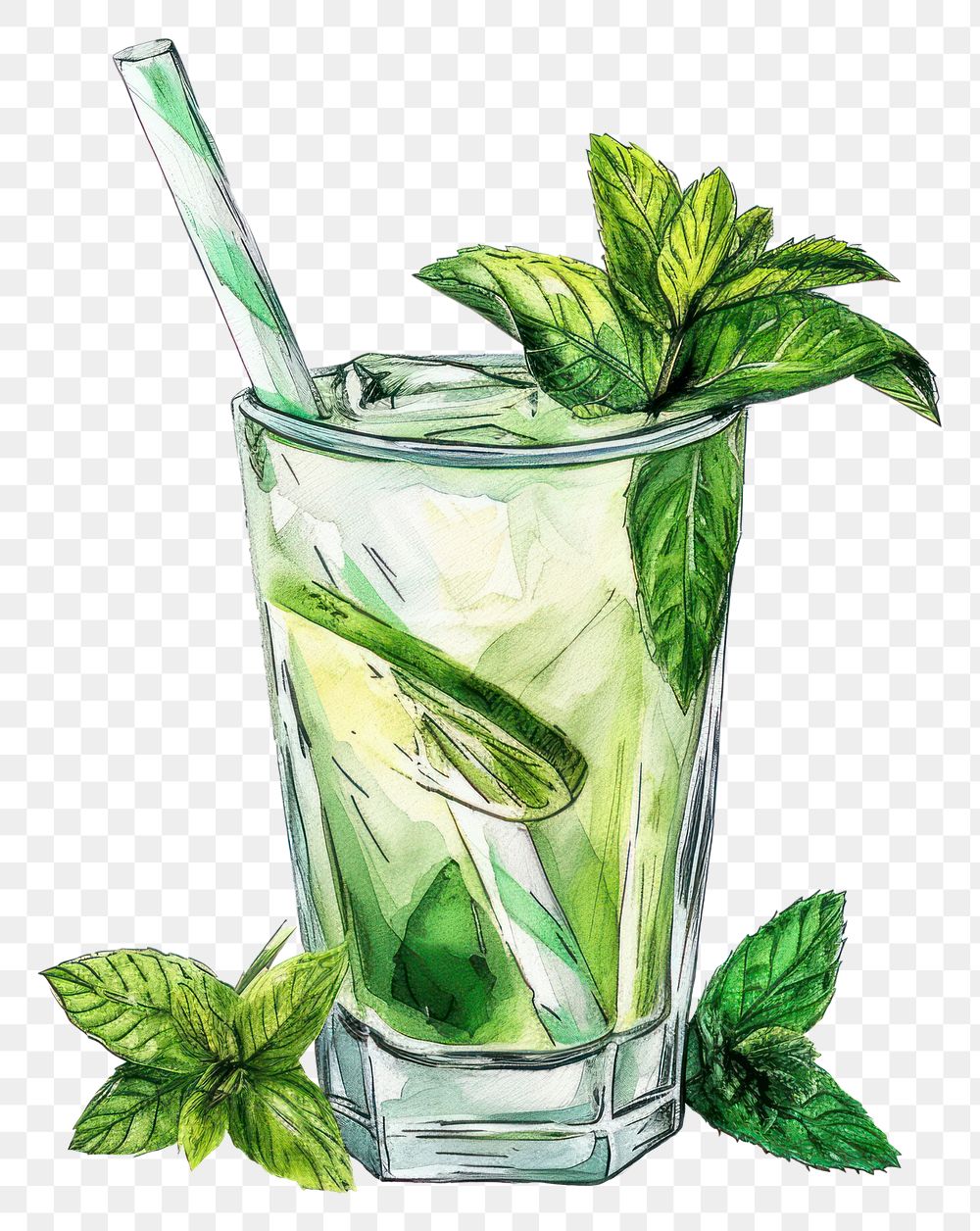 PNG Mint drink cocktail mojito plant.