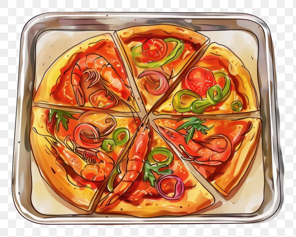 PNG Pizza Seafood plate meal tray.