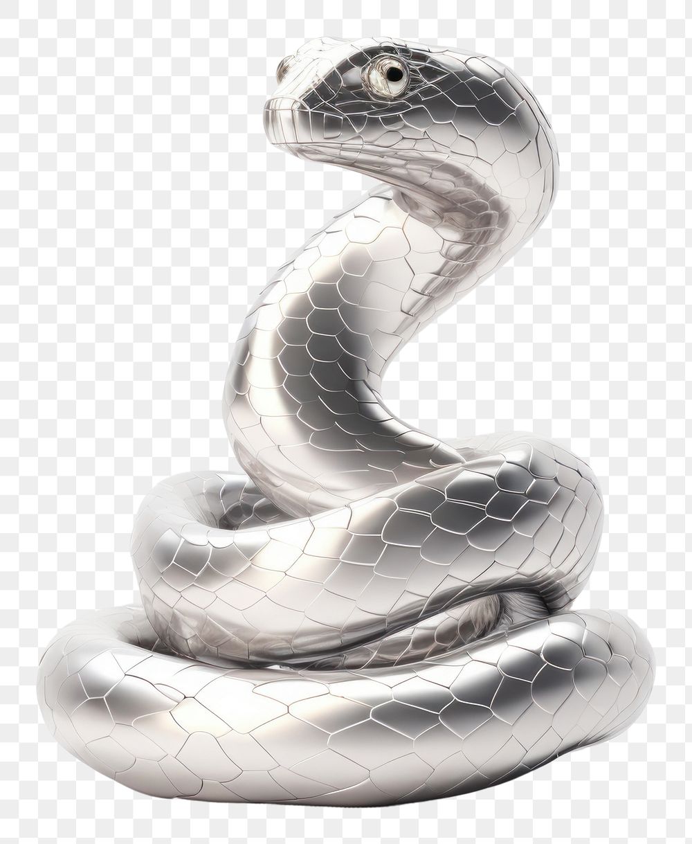 PNG 3d render of a snake in surreal abstract style reptile animal silver.