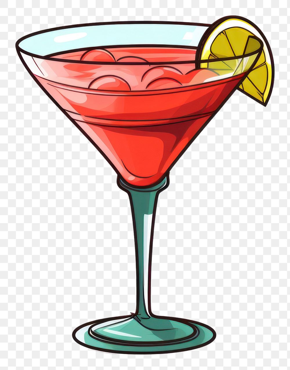 PNG A cartoon-like drawing of a cocktail martini drink white background.