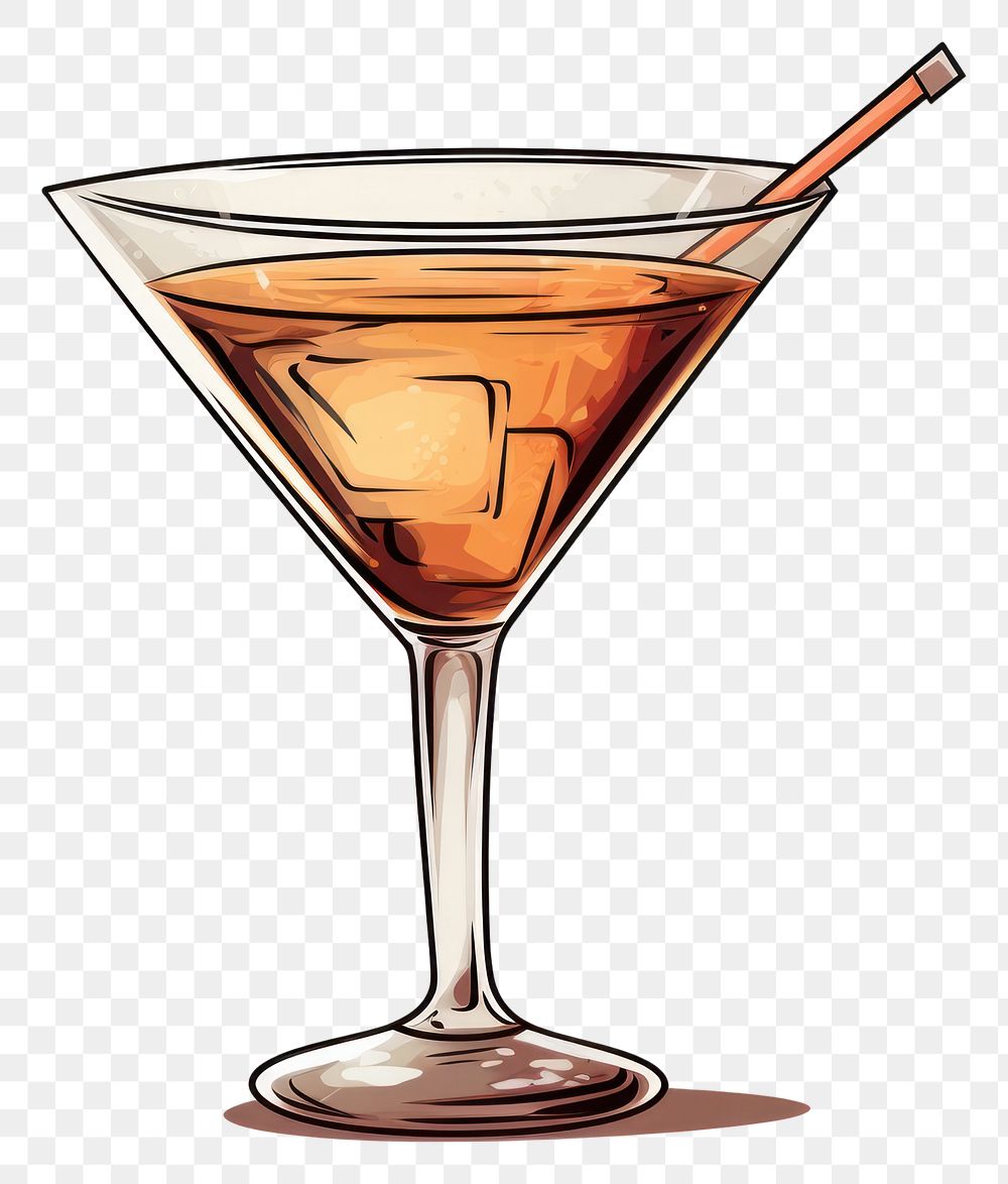 PNG A cartoon-like drawing of a cocktail martini drink white background.