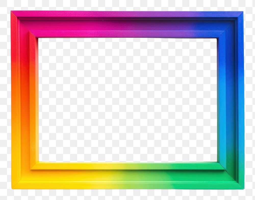 PNG  Gradient rainbow rectangle frame white background.