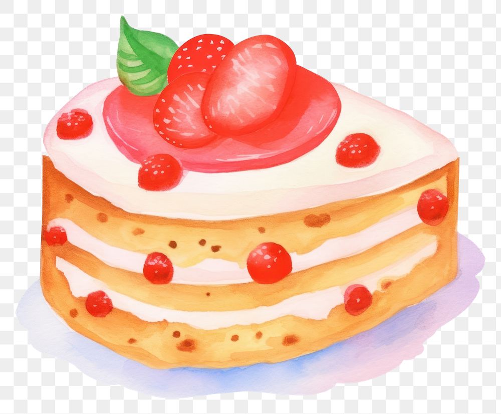 PNG Digital paint illustration of cake dessert berry cream.