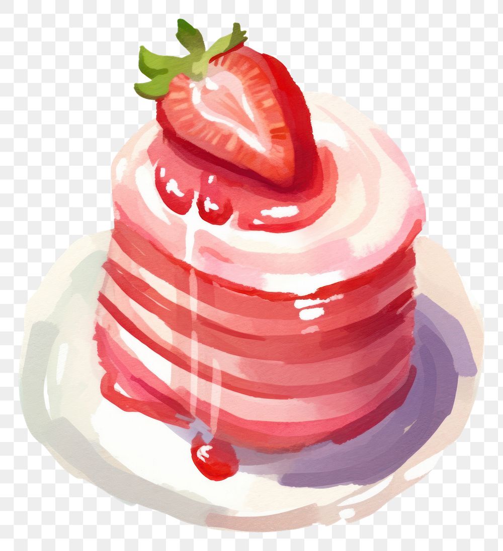 PNG Digital paint illustration of cake strawberry dessert cream.