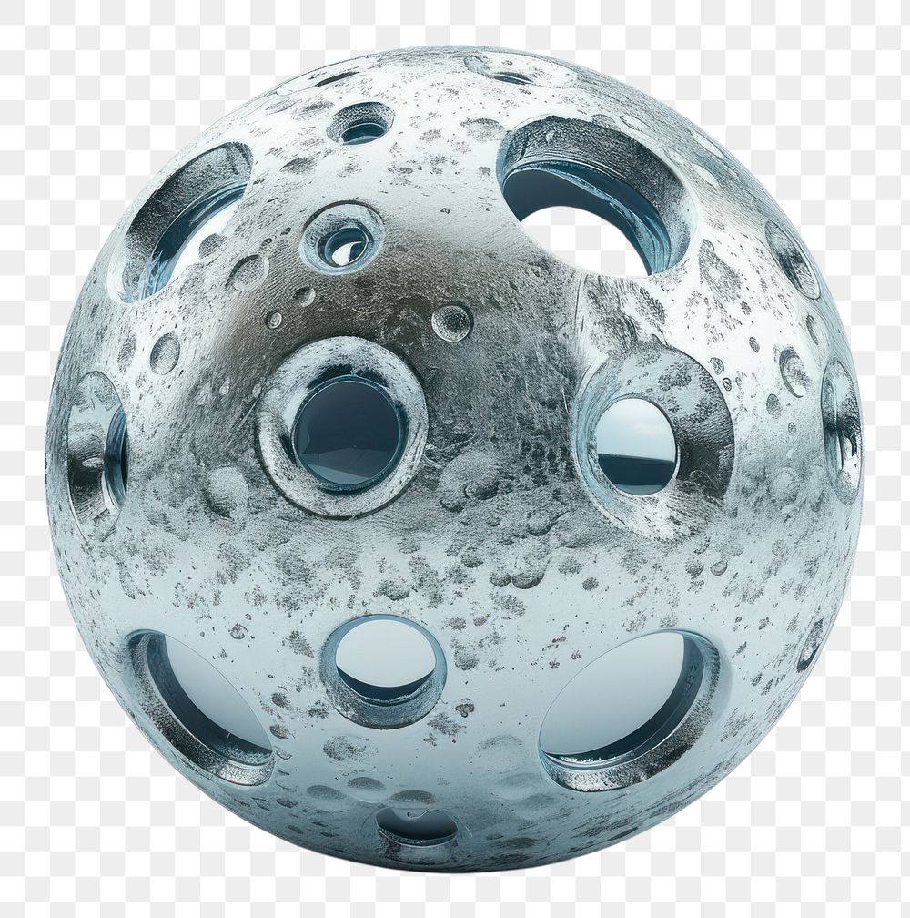 PNG Moon or asteroid in spherical shape with big holes sphere ball white background.