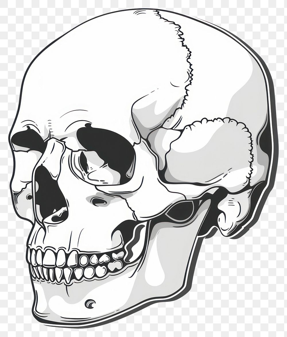 PNG A human skull drawing sketch art.
