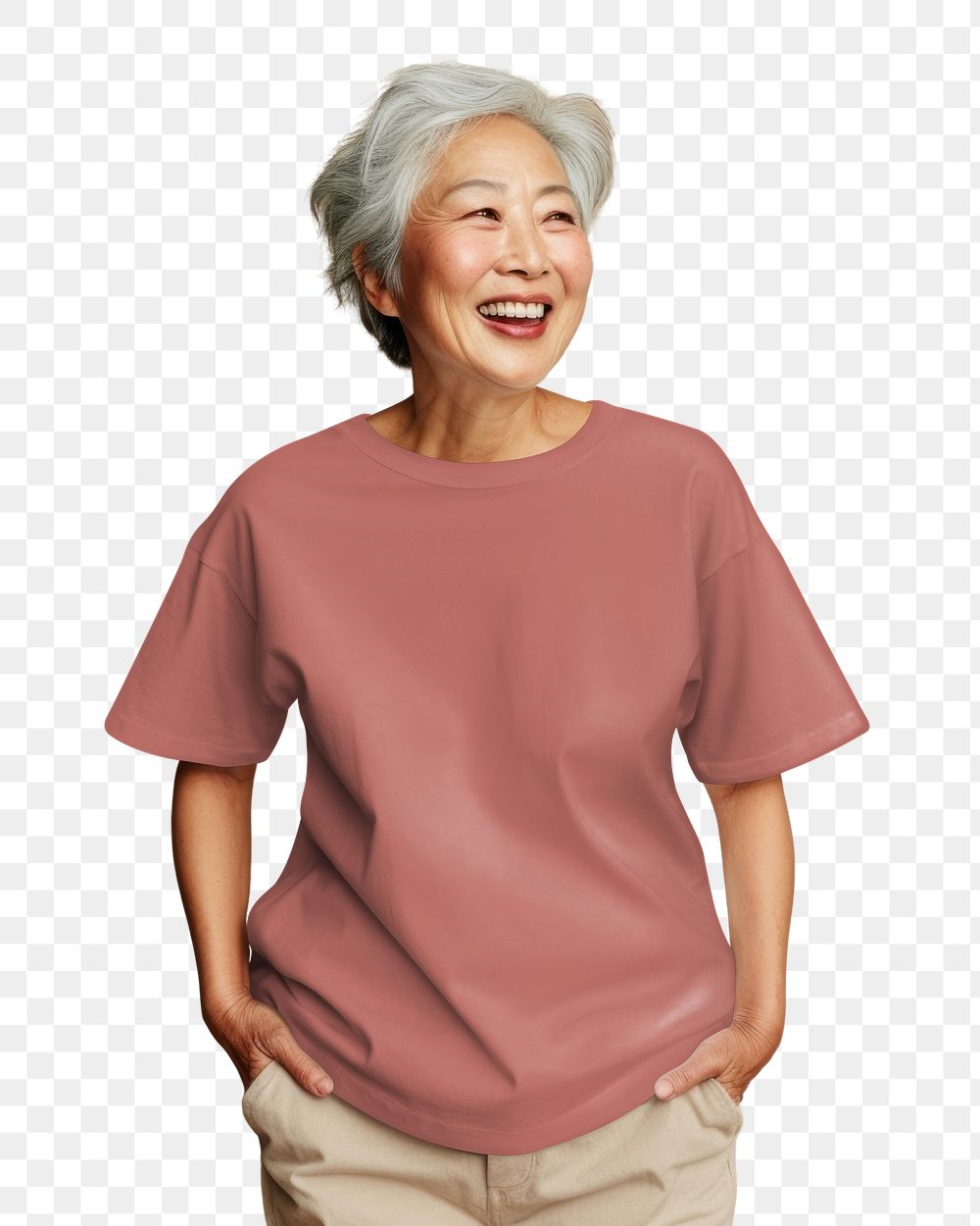 Senior woman png pink t-shirt, transparent background