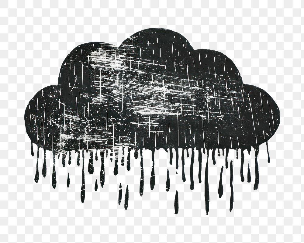 PNG Cloud with rain drawing sketch art.