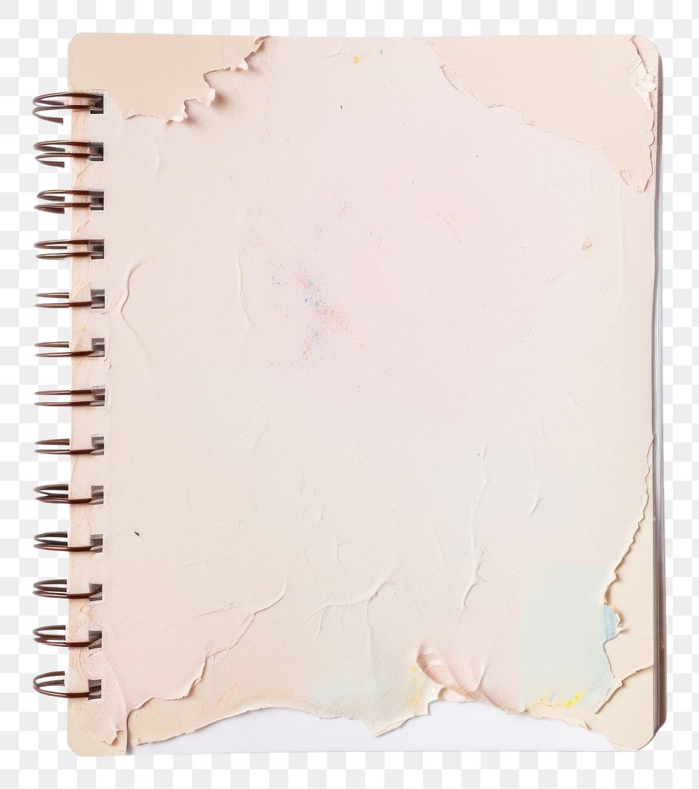 PNG Grunge pastel notebook with torn paper diary white background rectangle.