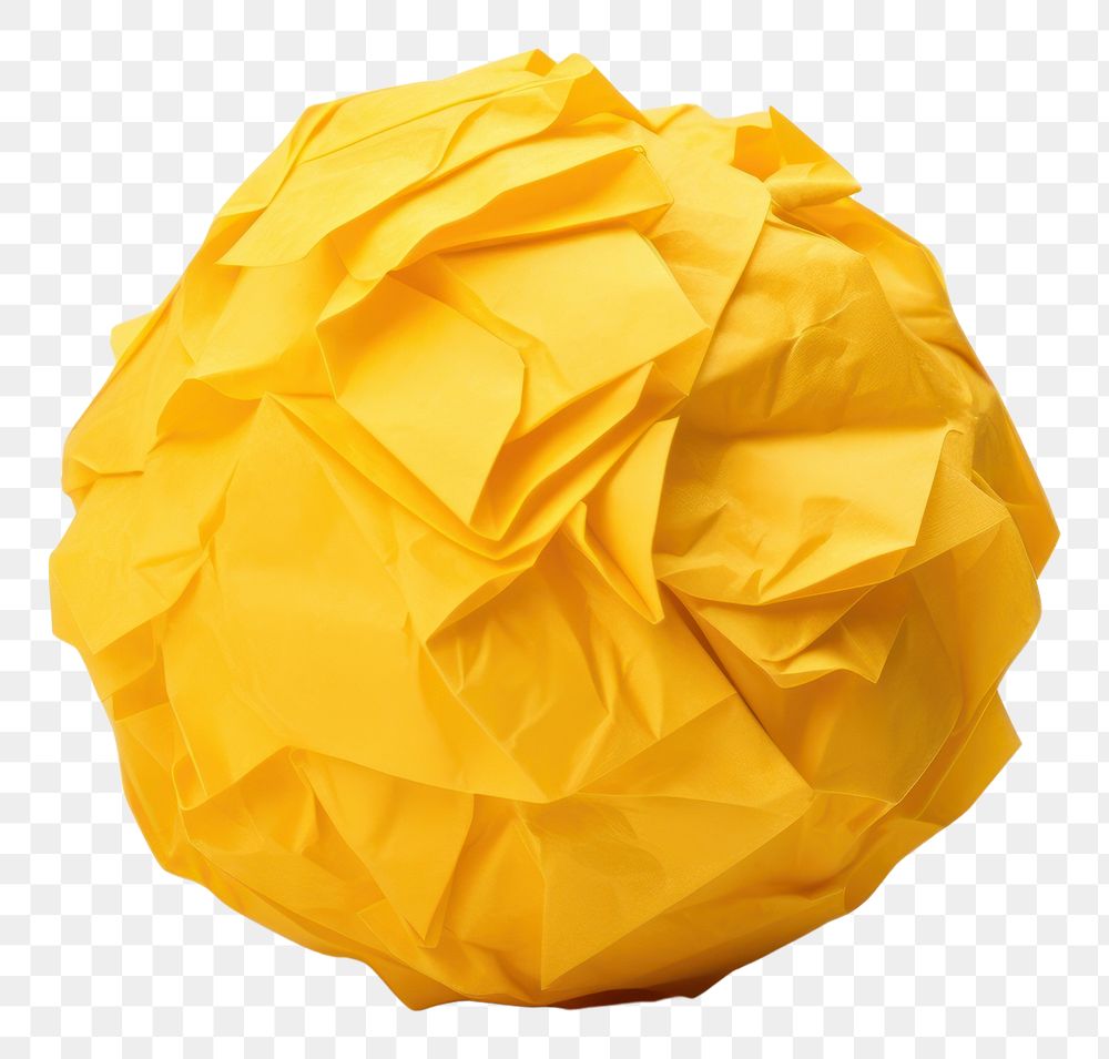 PNG Yellow color crumpled paper ball origami white background simplicity.