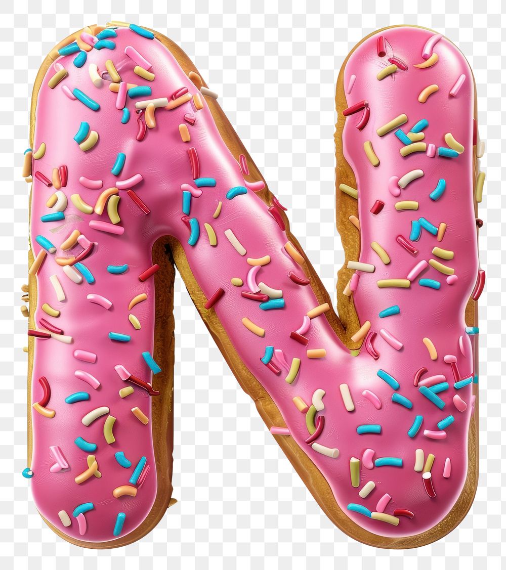 PNG Donut in Alphabet Shaped of N donut sprinkles dessert.