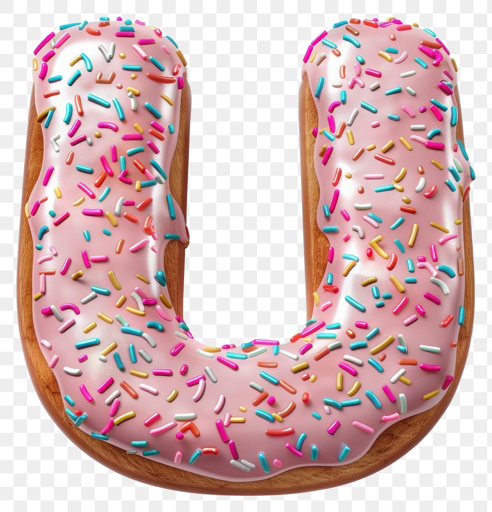 PNG Donut in Alphabet Shaped of U donut sprinkles dessert.
