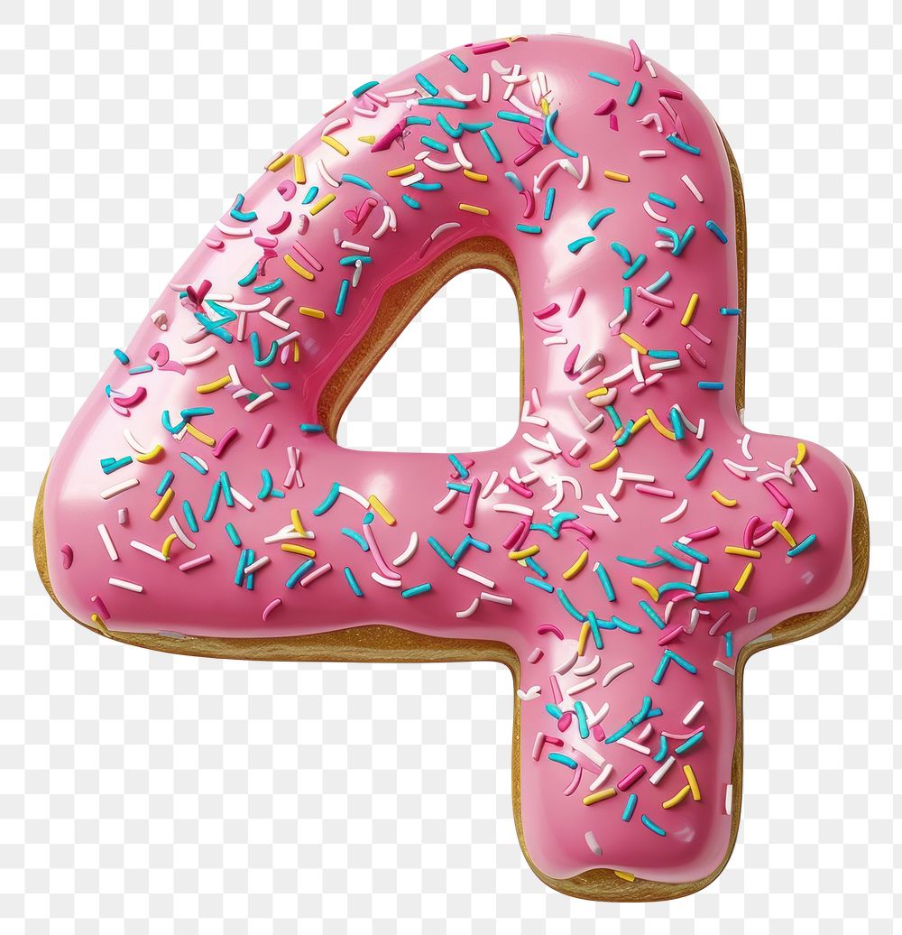 PNG Donut in number Shaped of 4 dessert food white background.