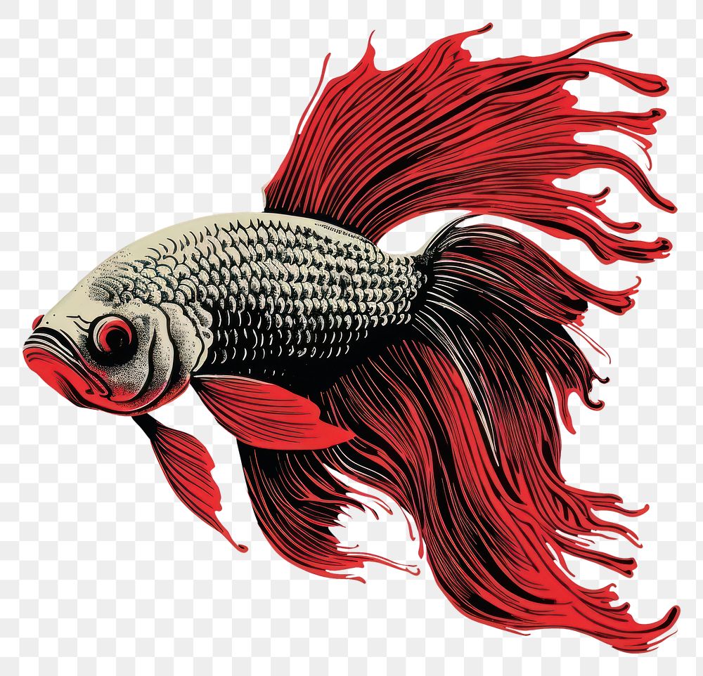 PNG Silkscreen of beta fish animal nature red.
