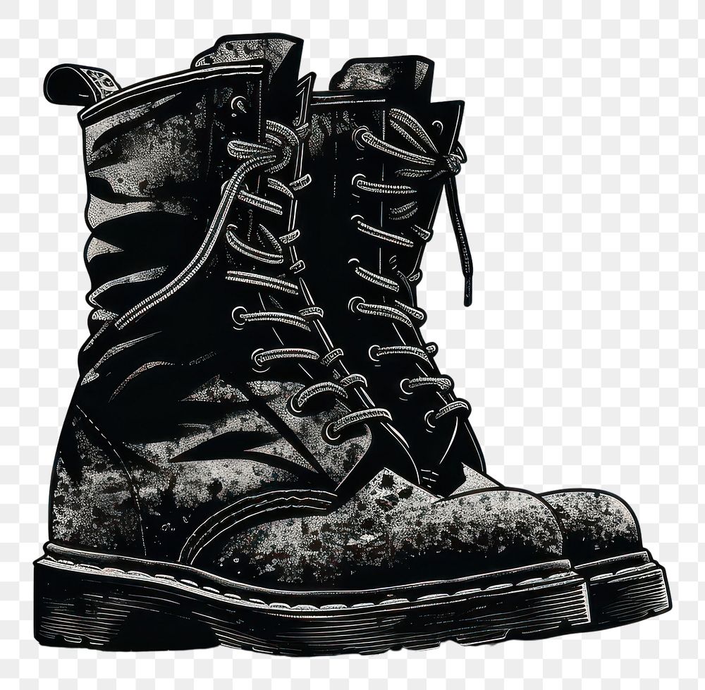 PNG Silkscreen of combat boots footwear black shoe.