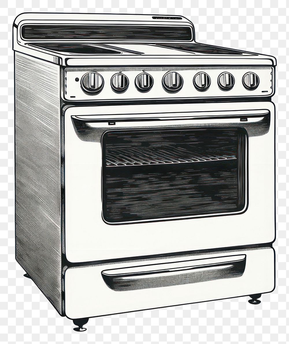 PNG Silkscreen of stove appliance oven white background.