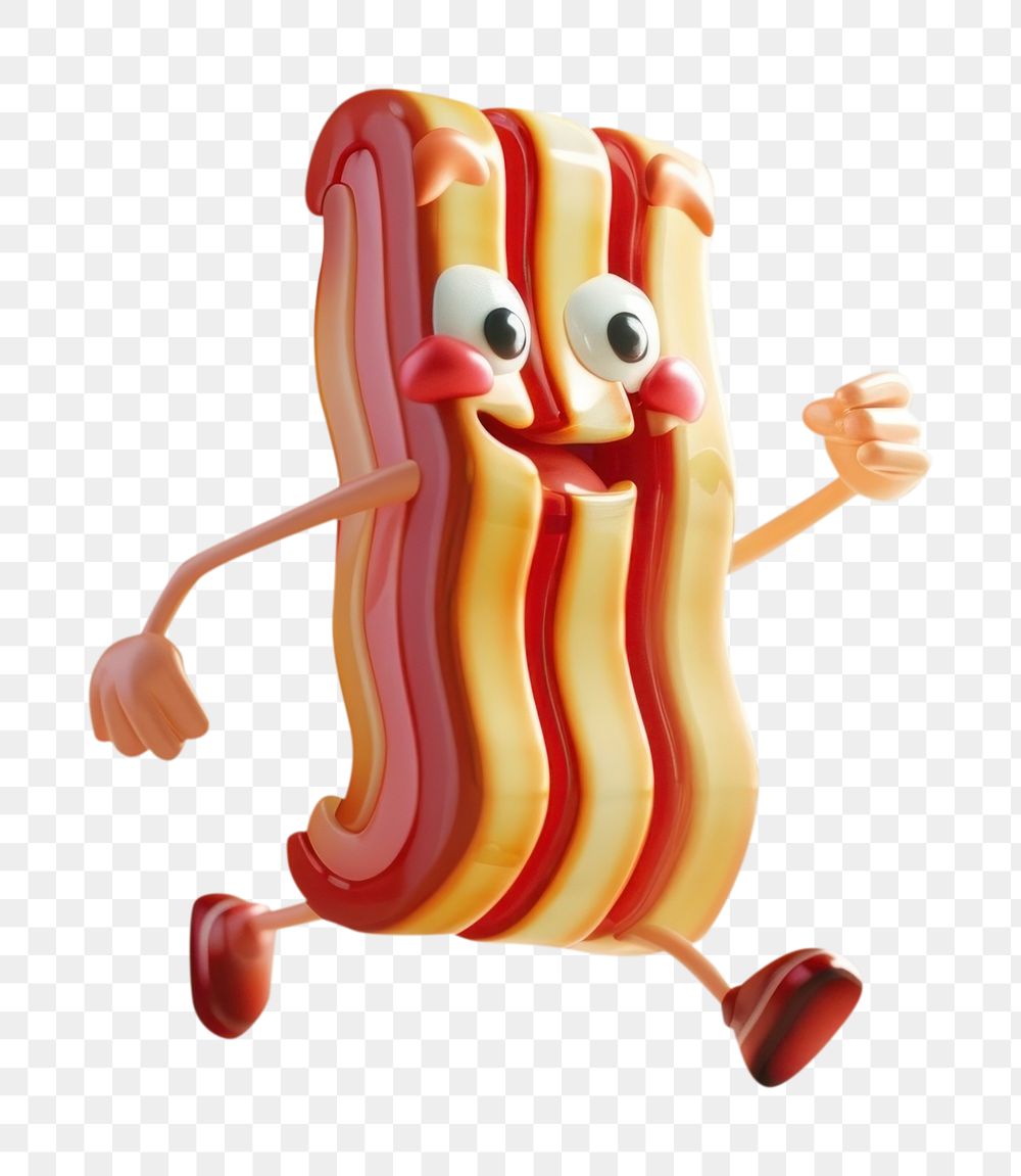 PNG 3d bacon character cartoon food representation.