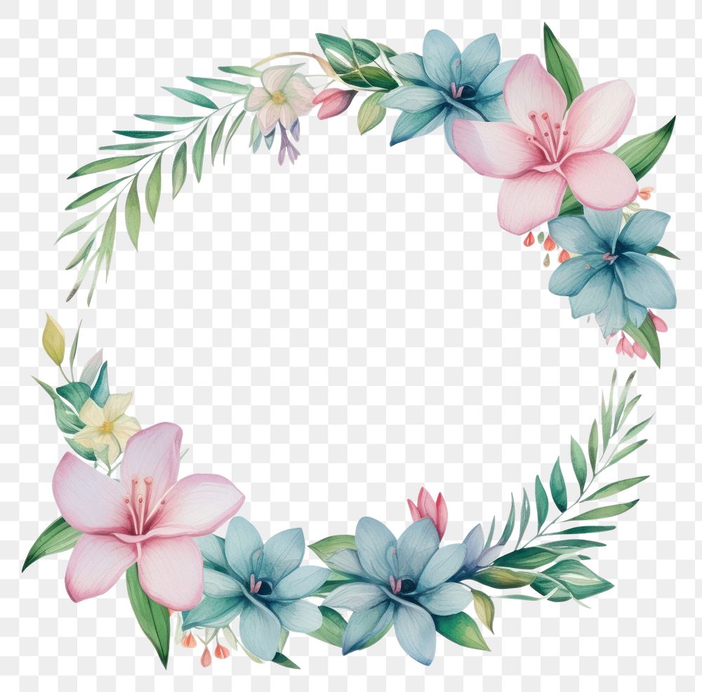 PNG Tropical flower wreath pattern plant white background.