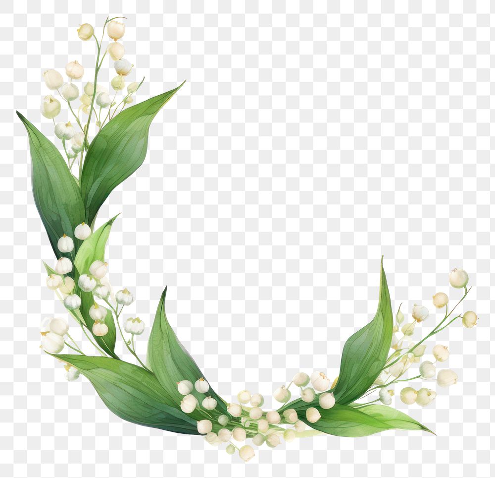 PNG Lily of valley flowers frame plant leaf white background.