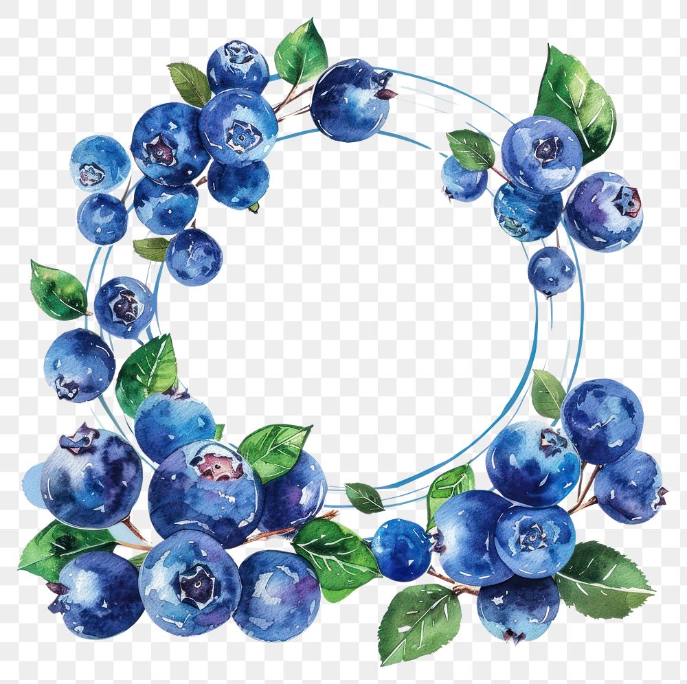 PNG Blueberry border watercolor circle wreath fruit.