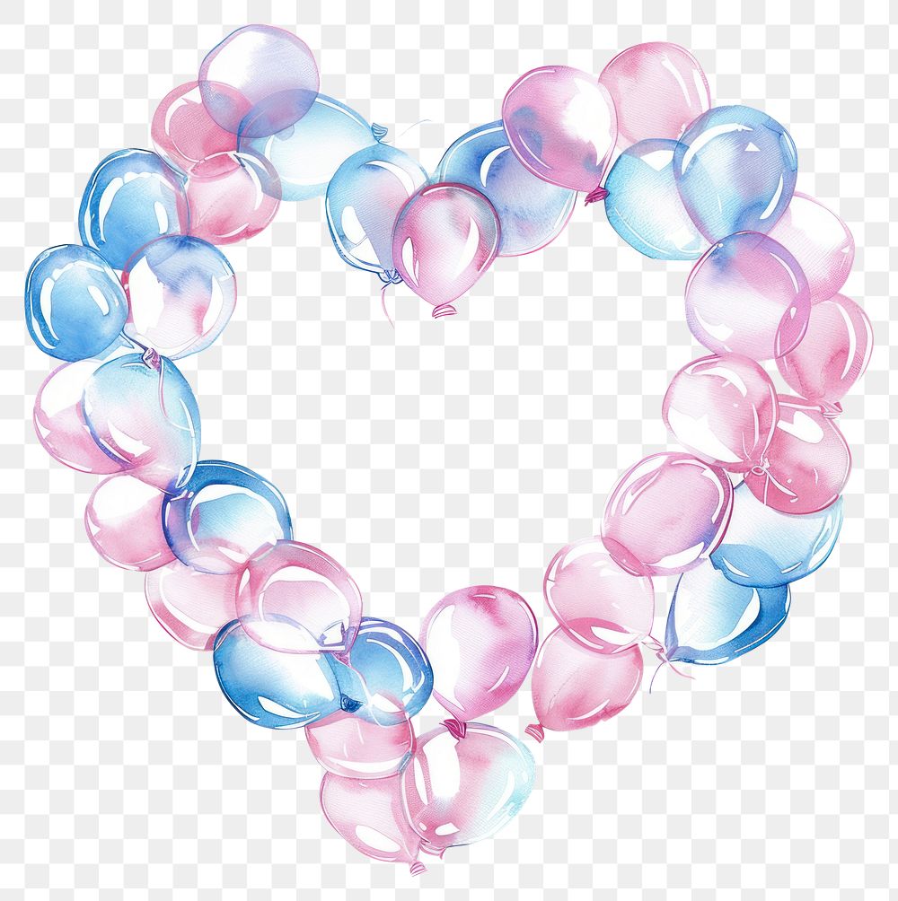 PNG Bubble gums border watercolor balloon jewelry heart.