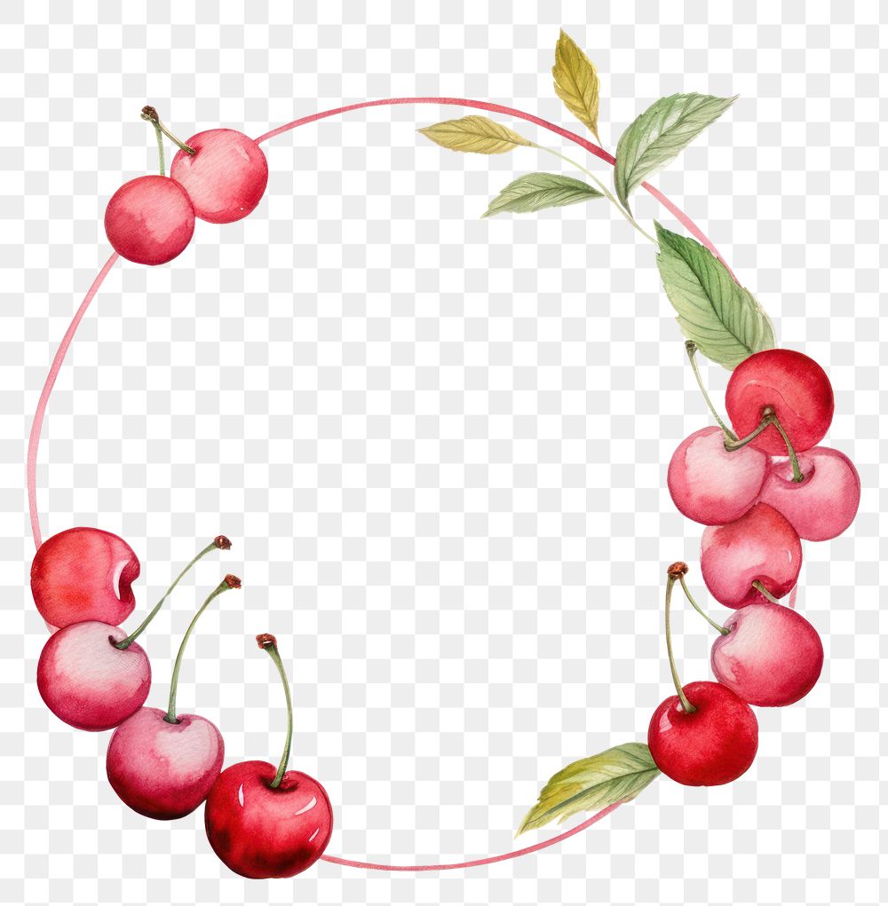 PNG Cherry circle border watercolor fruit plant food.