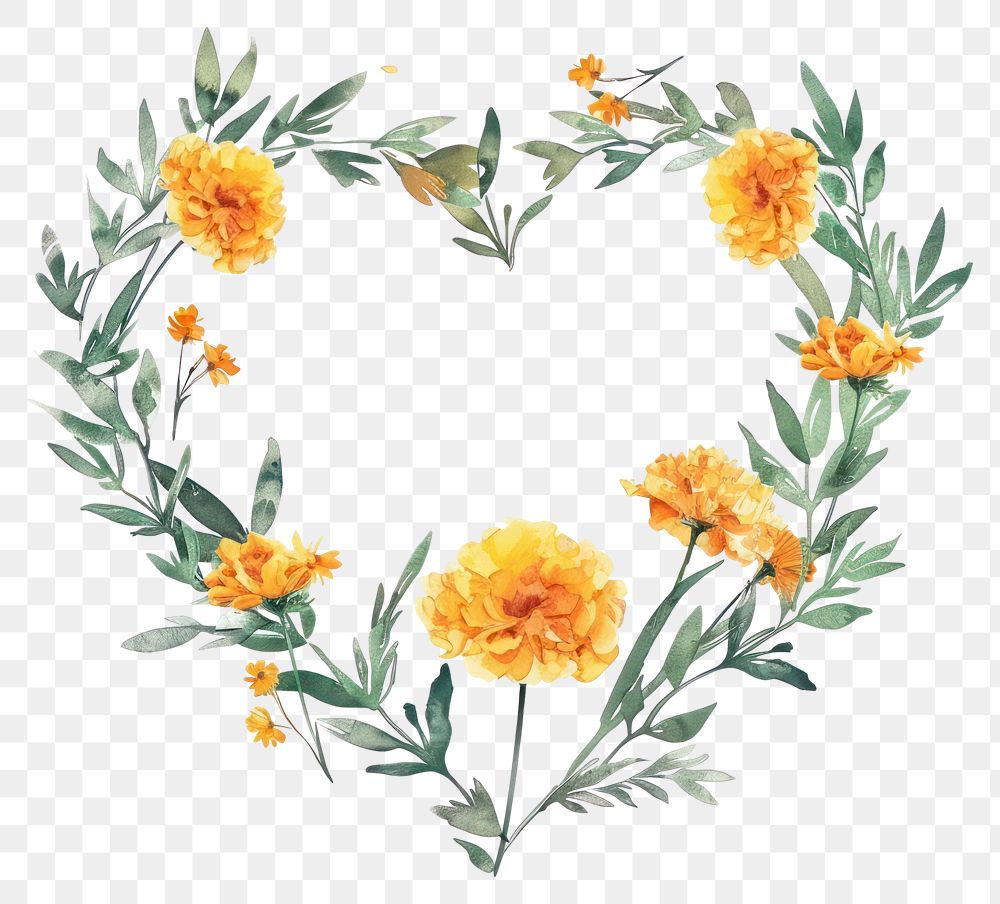 PNG Marigold border watercolor pattern flower wreath.