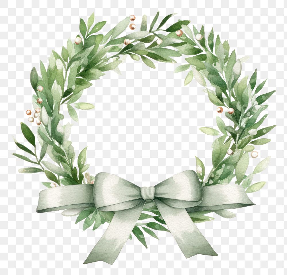 PNG Mistletoe ribbon wreath plant white background celebration.