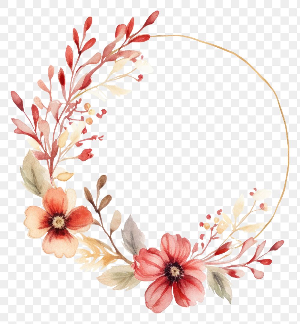 PNG Red gold flower wreath pattern plant white background.