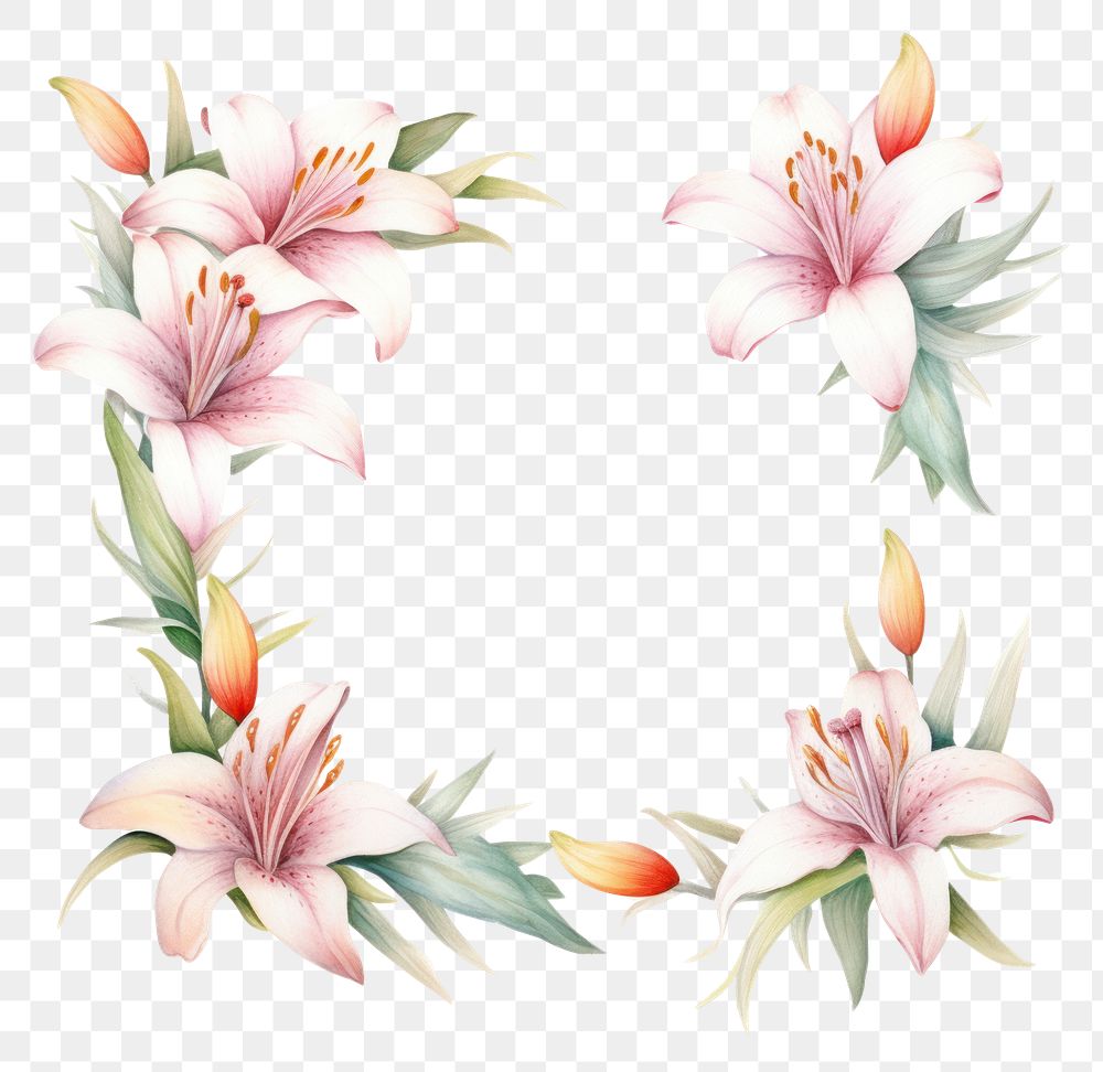 PNG Lily flowers frame petal plant white background.
