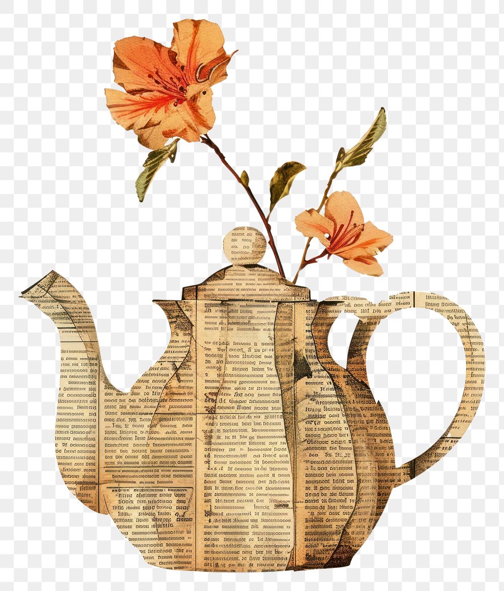PNG Ephemera paper tea kettle art teapot flower