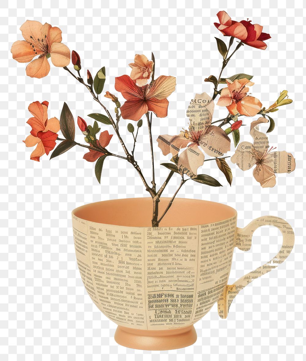 PNG Ephemera paper cup flower plant mug
