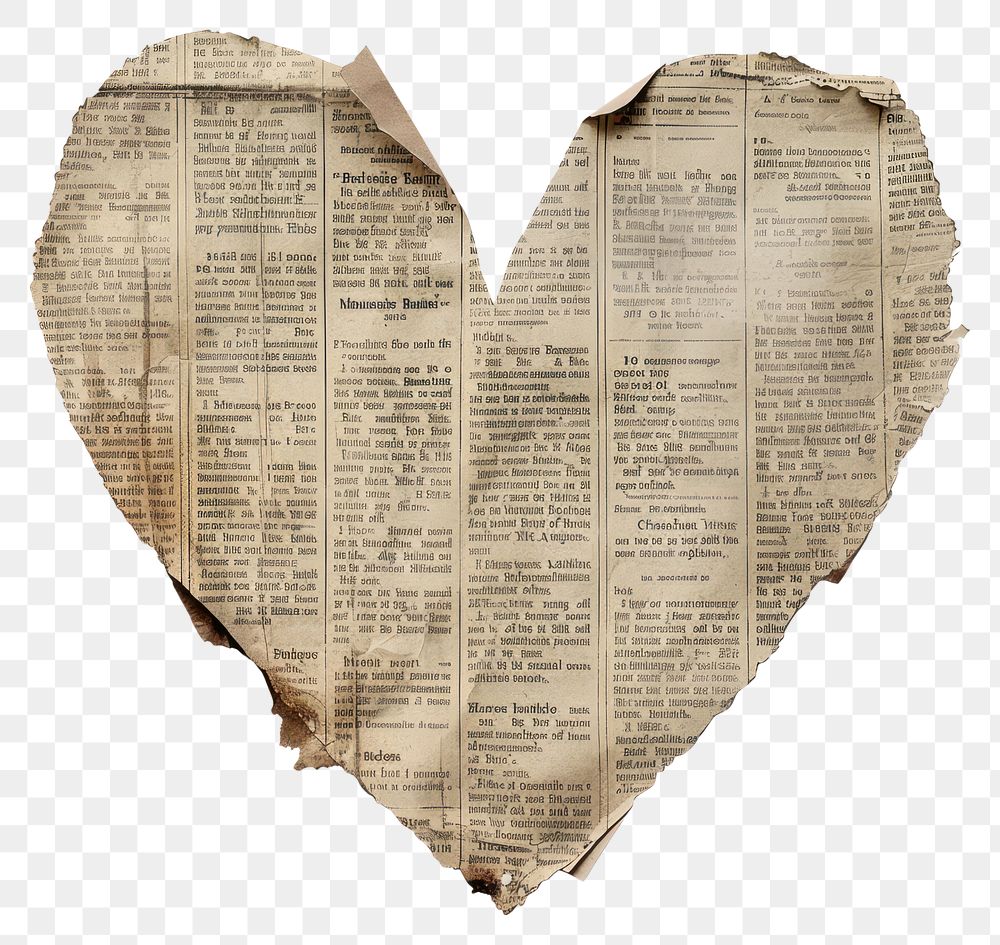 PNG Ephemera paper minimal heart newspaper text page