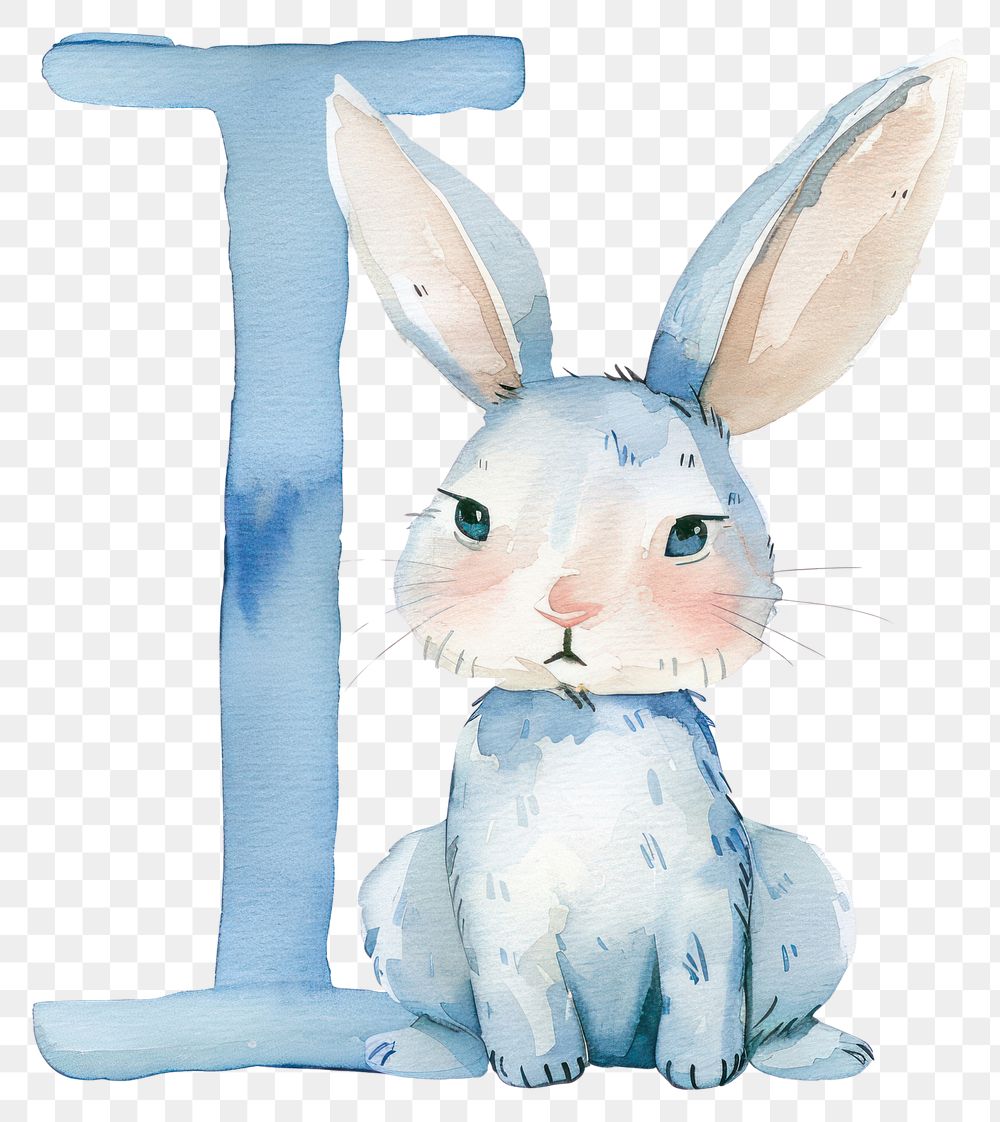 PNG Bunny alphabet I mammal rabbit watercolor painting.