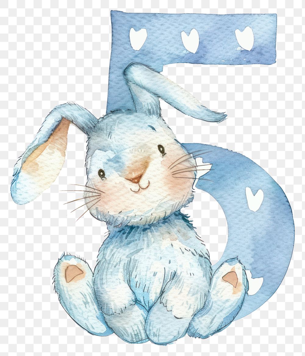 PNG Bunny alphabet 5 mammal rabbit watercolor painting.