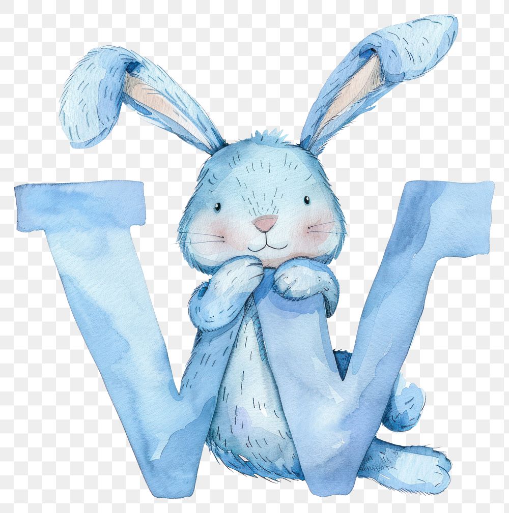 PNG Bunny alphabet W mammal rabbit watercolor painting.