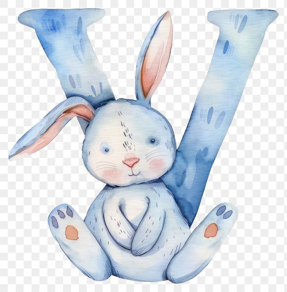 PNG Bunny alphabet V rabbit art watercolor painting.
