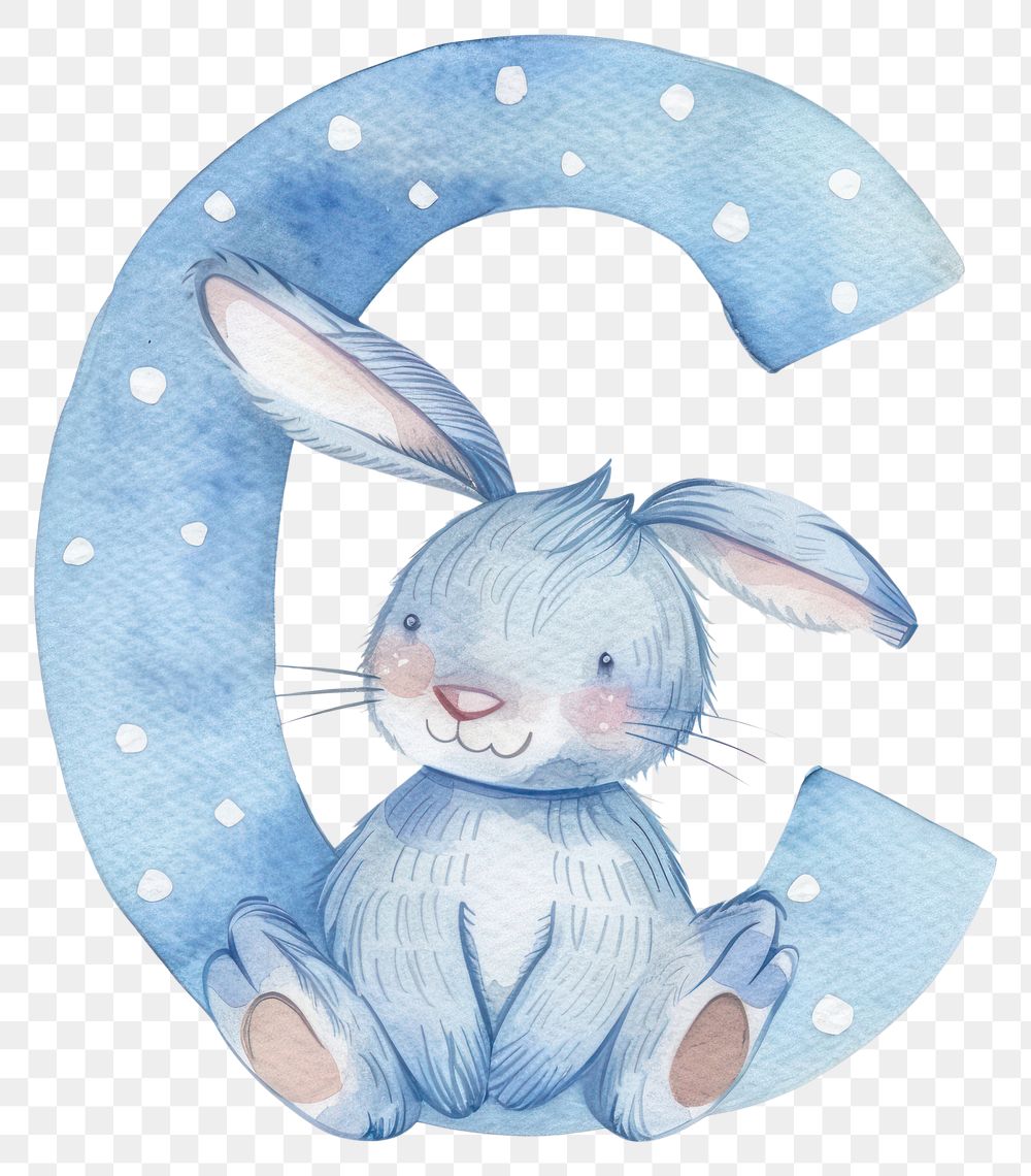 PNG Bunny alphabet C mammal watercolor painting white background.