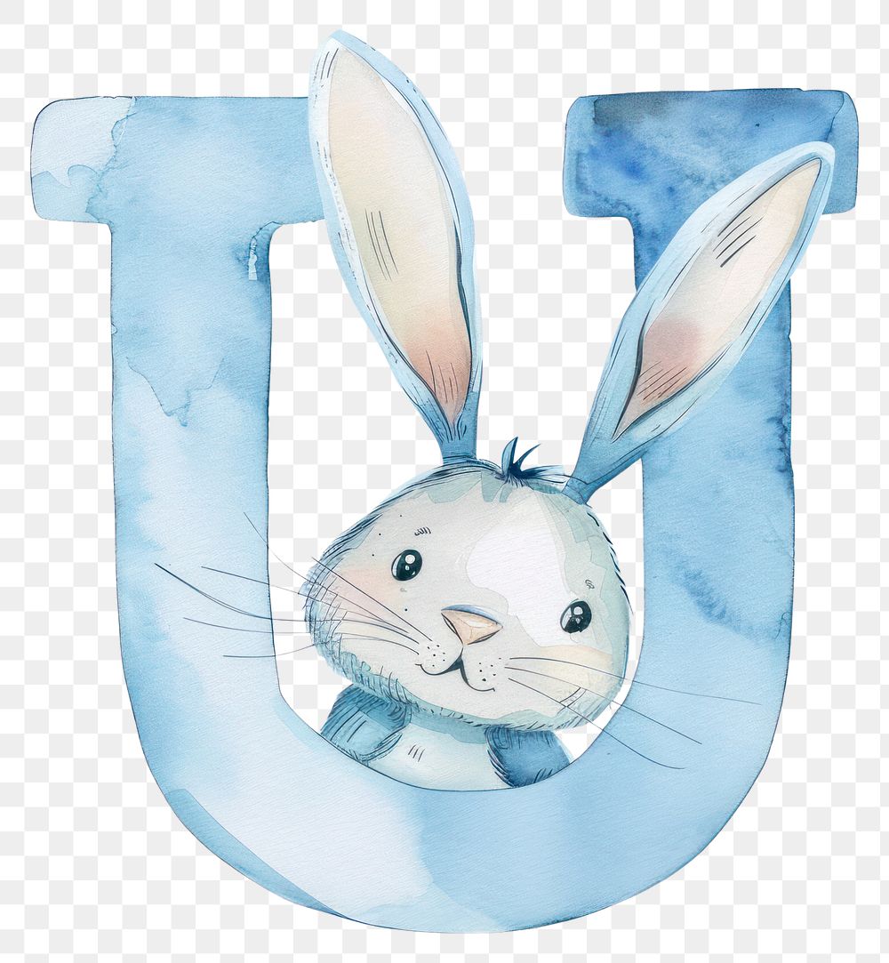PNG Bunny alphabet U rodent rabbit watercolor painting.