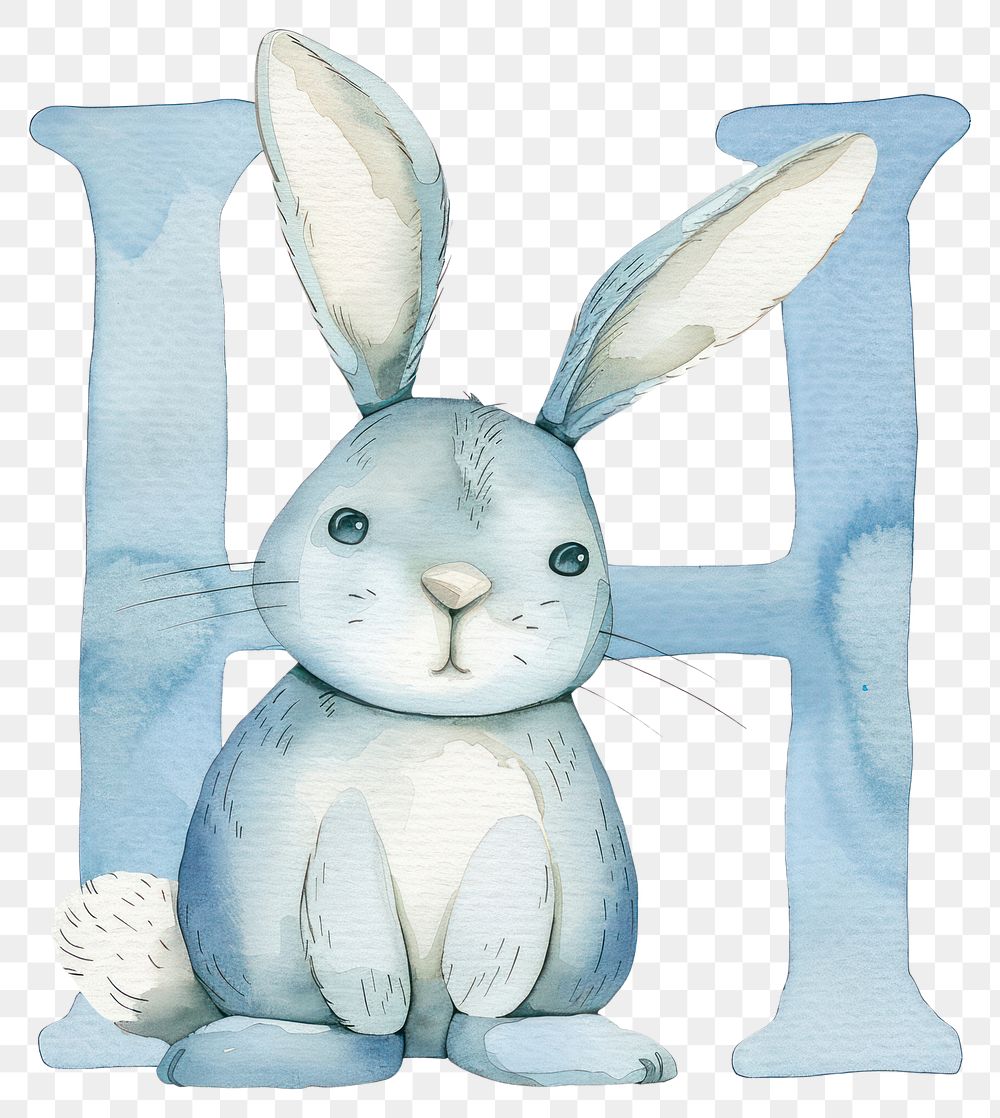 PNG Bunny alphabet H mammal rabbit watercolor painting.