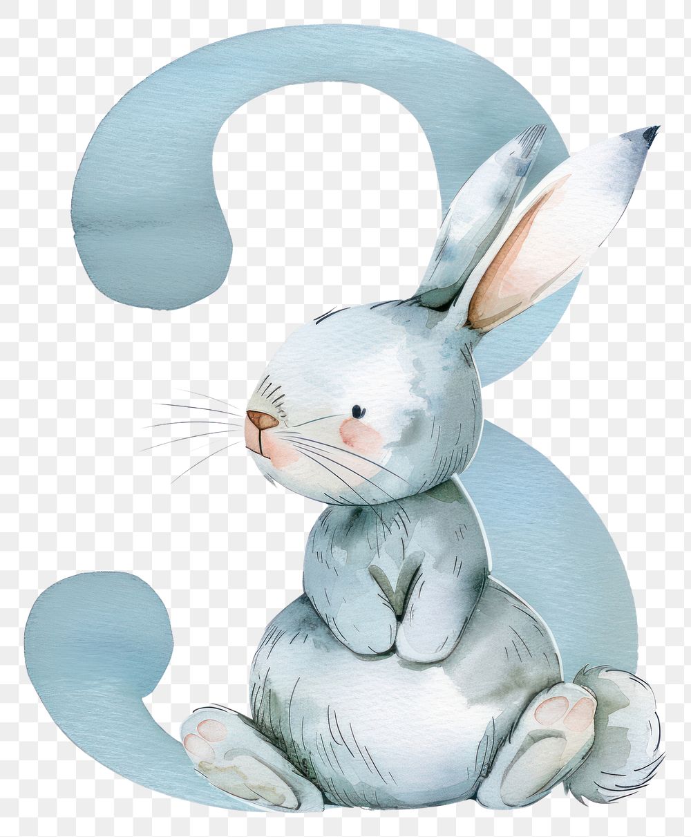 PNG Bunny alphabet 3 rabbit watercolor painting representation.