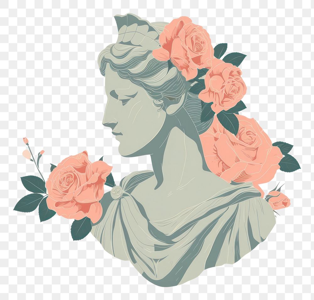 PNG Ancient female Greek sculpture decorate with Rose flowers rose drawing sketch.