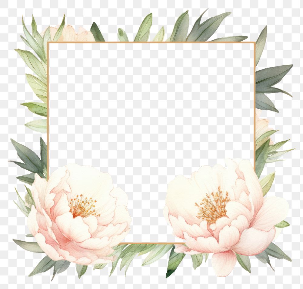 PNG Little white peony square border pattern flower plant.