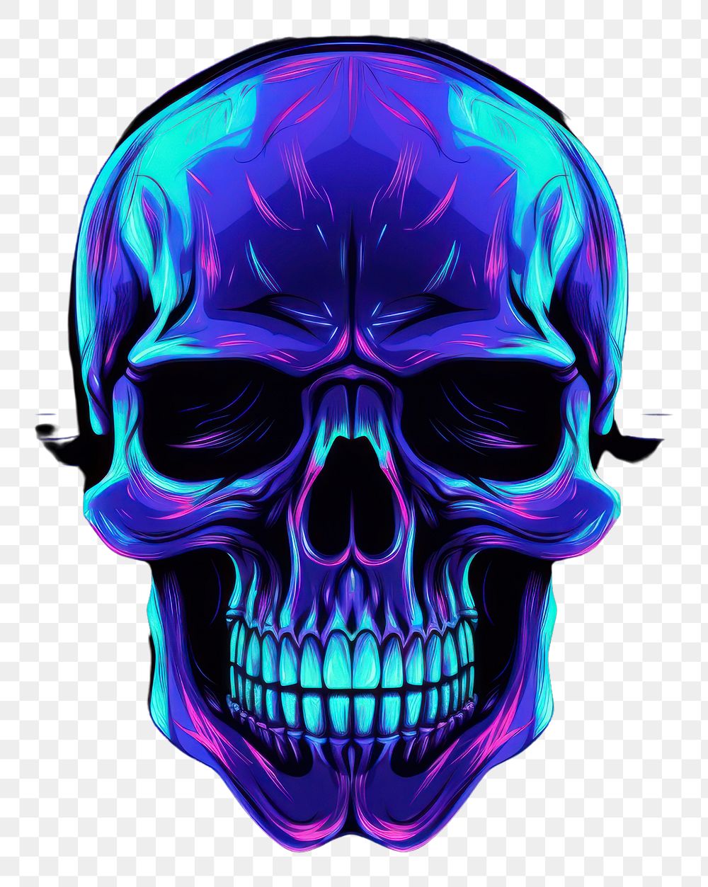 PNG Isometric skull icon neon purple light.