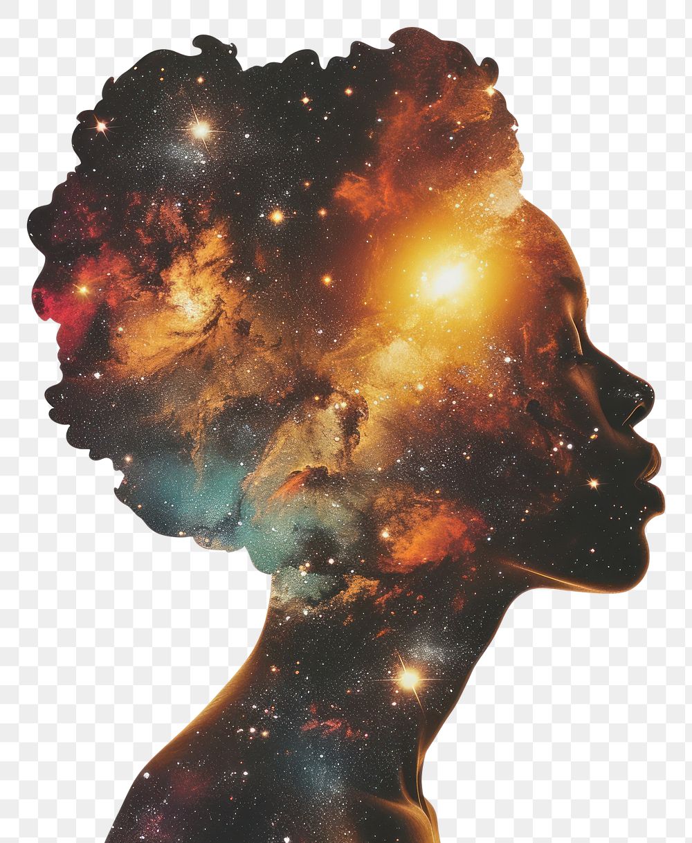 PNG Nebula in head Silhouette silhouette art white background.