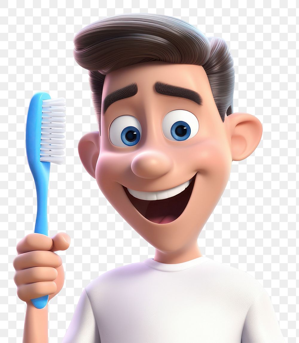 PNG Brushing teeth toothbrush cartoon white background. AI generated Image by rawpixel.