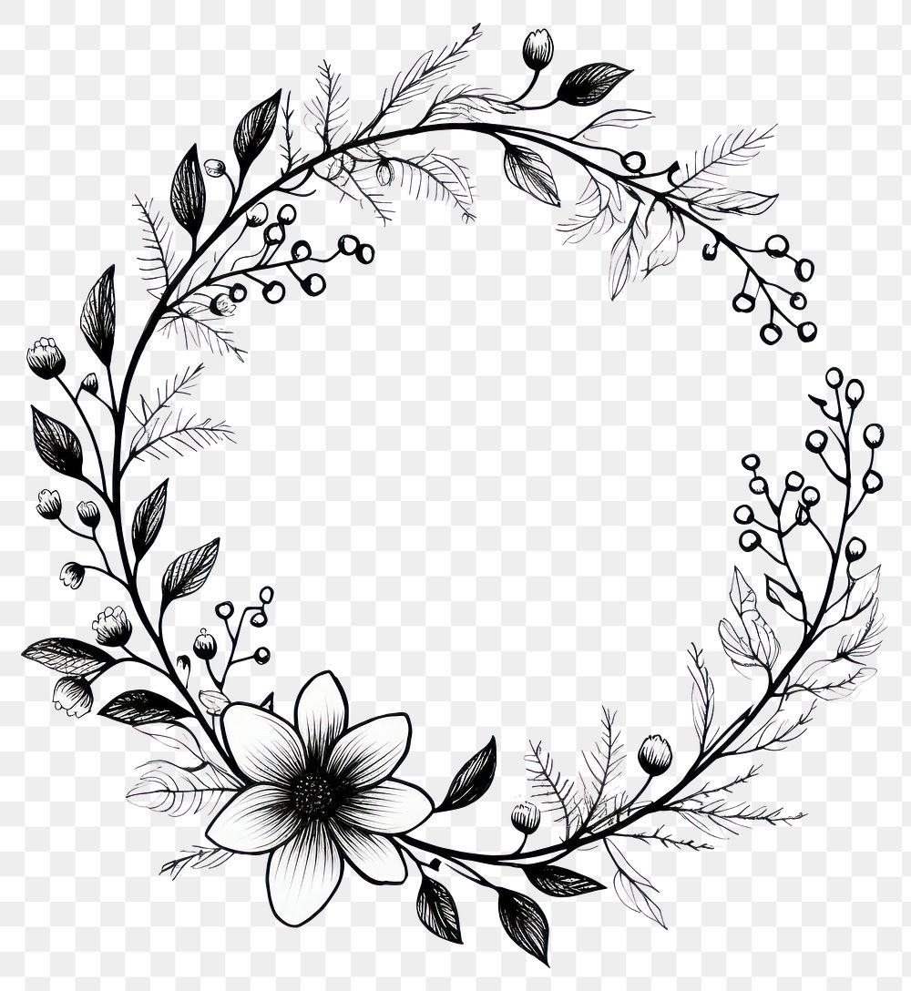 PNG A floral frame wreath pattern drawing sketch.