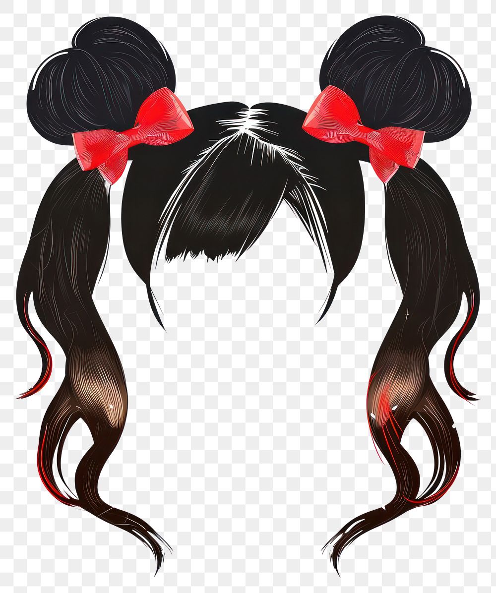 Black buns red bows hairstyle adult white background.