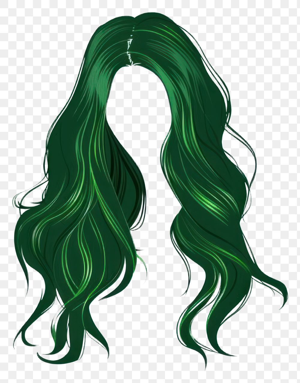 Green dark long hairstlye hairstyle wig white background.
