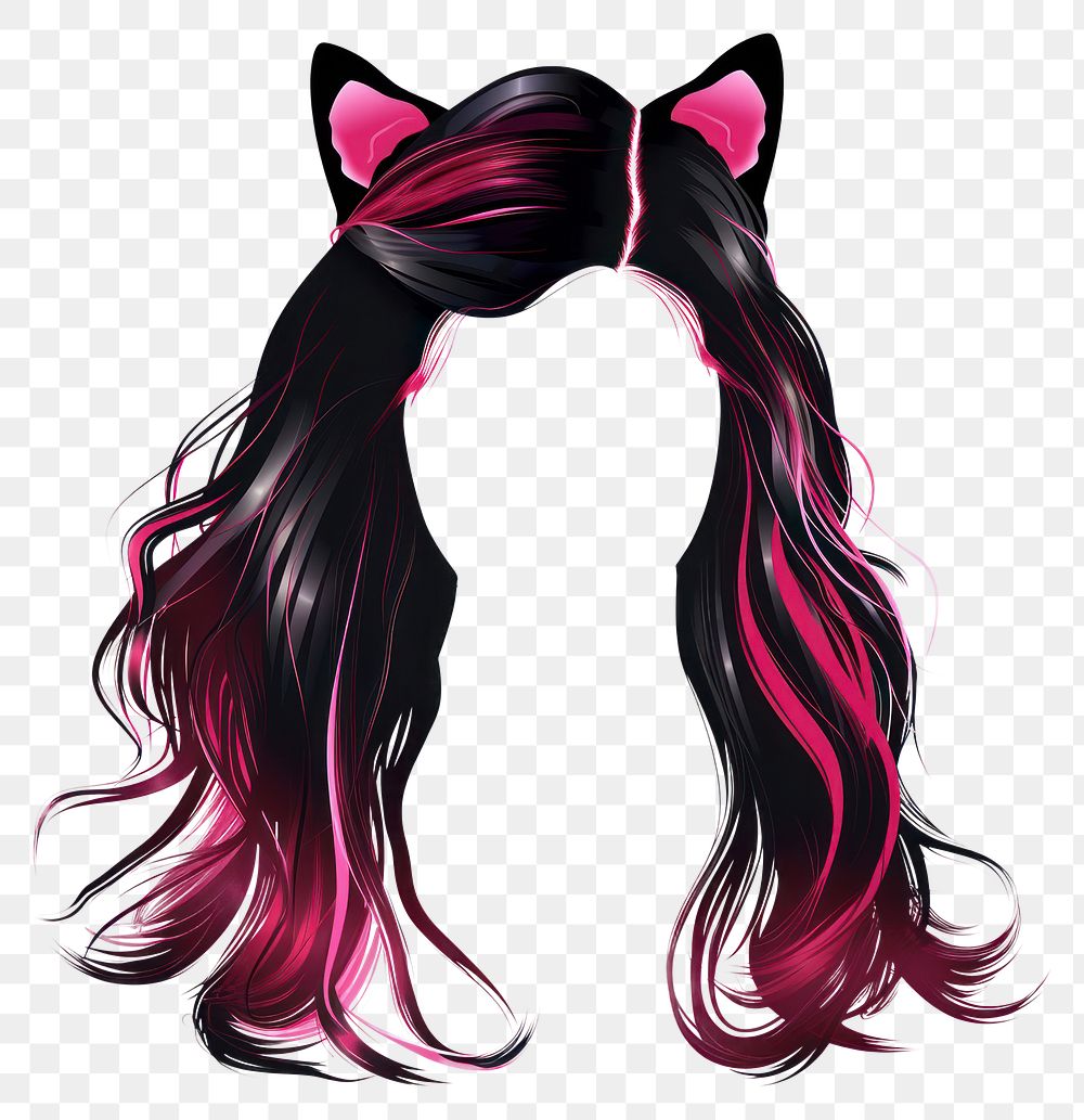 Black pink cat hairstyle fashion purple art.